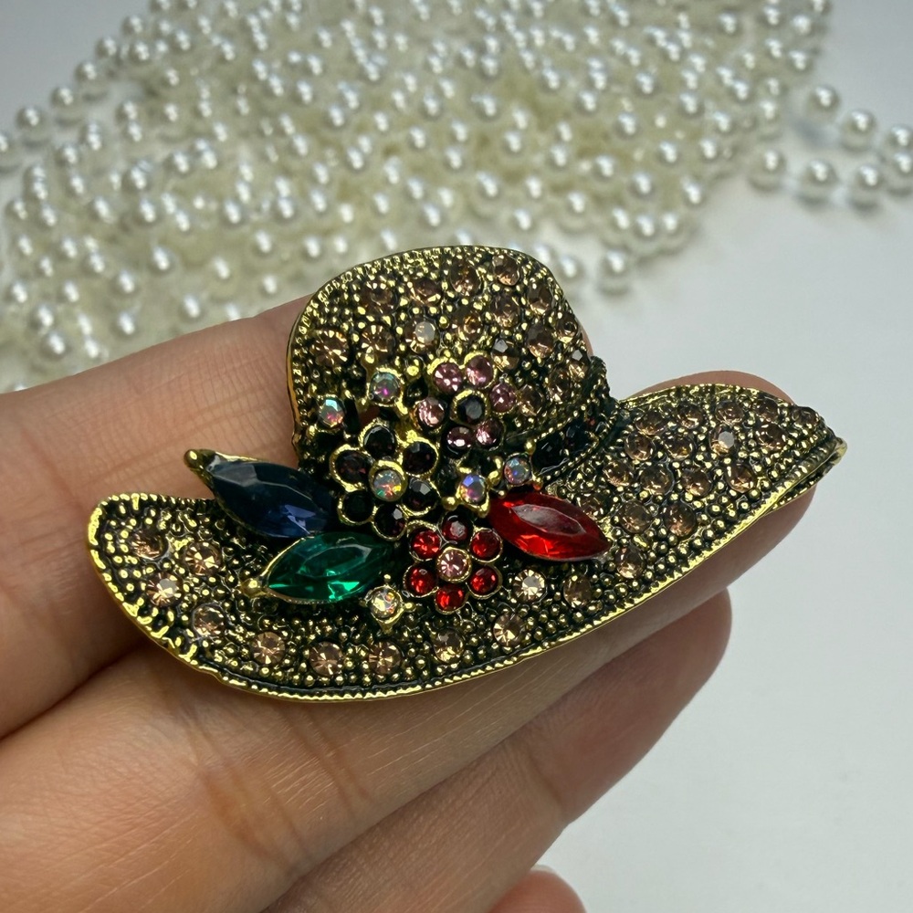 Vintage Gold-Tone Floral Hat Brooch - Picture 5 of 5